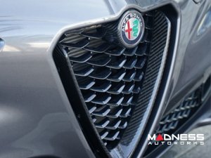 Alfa Romeo Stelvio Front V Shield Grill Frame + Emblem Frame Kit - Carbon Fiber 